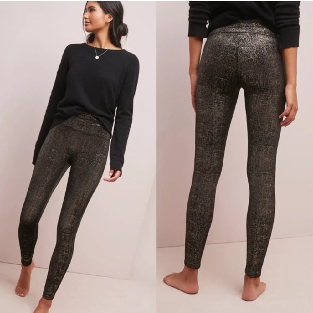 SPANX Velvet Shine Legging Black Gold Velvet Leggings Size Small